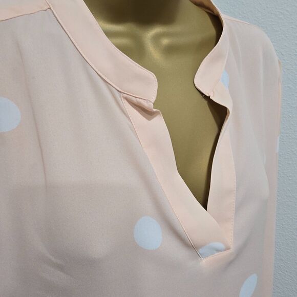Loft Blouse Womens Large Polka Dot Peach Cream Quiet Luxury Career Office Date - Picture 2 of 7